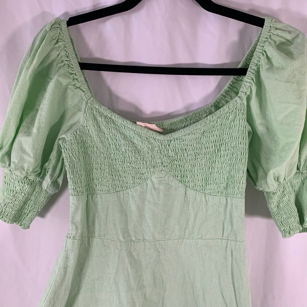 Showpo Mini Dress Women's 2 Green Puff Short Sleeve Square Neck Short Smocked - Picture 4 of 7